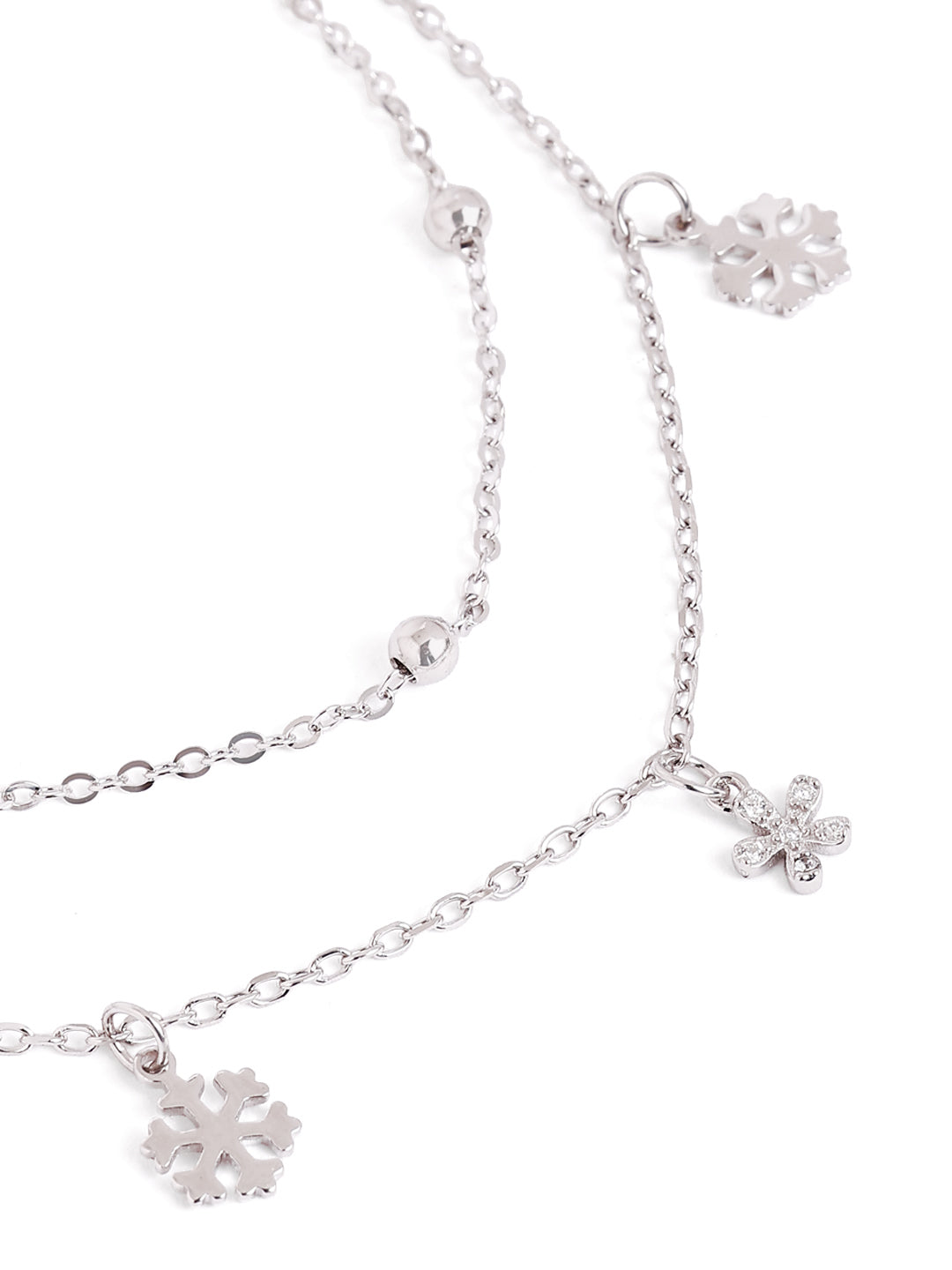 925 sterling silver double layered anklet for women with charms, adjustable chain, and elegant design