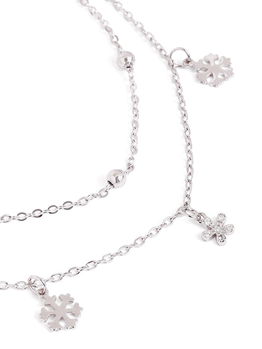 925 sterling silver double layered anklet for women with charms, adjustable chain, and elegant design