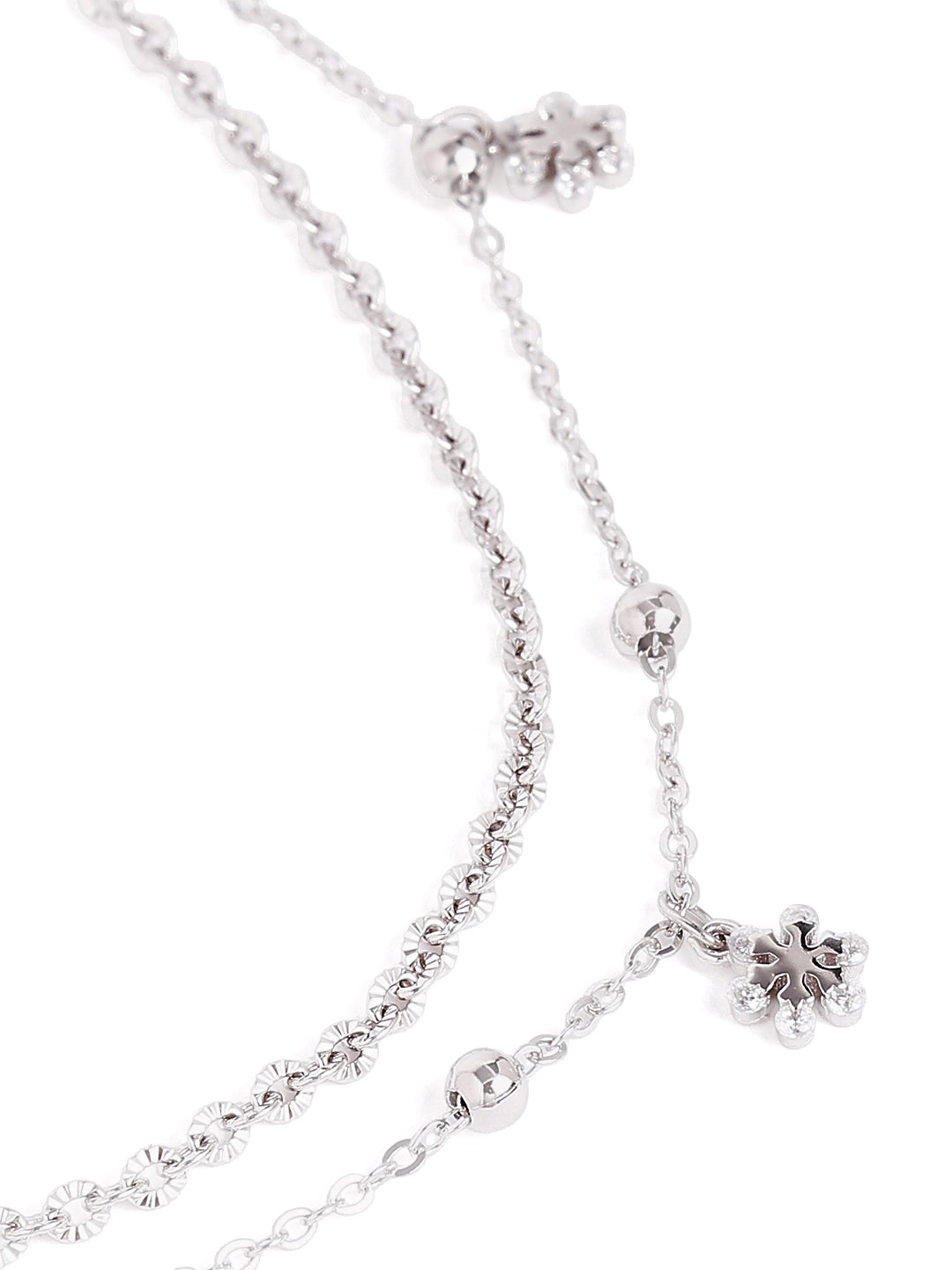 925 sterling silver double layered  anklet for women with adjustable chain, and elegant design
