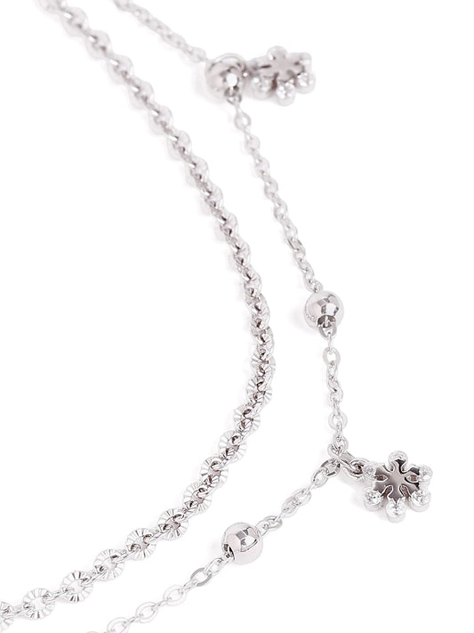 925 sterling silver double layered  anklet for women with adjustable chain, and elegant design