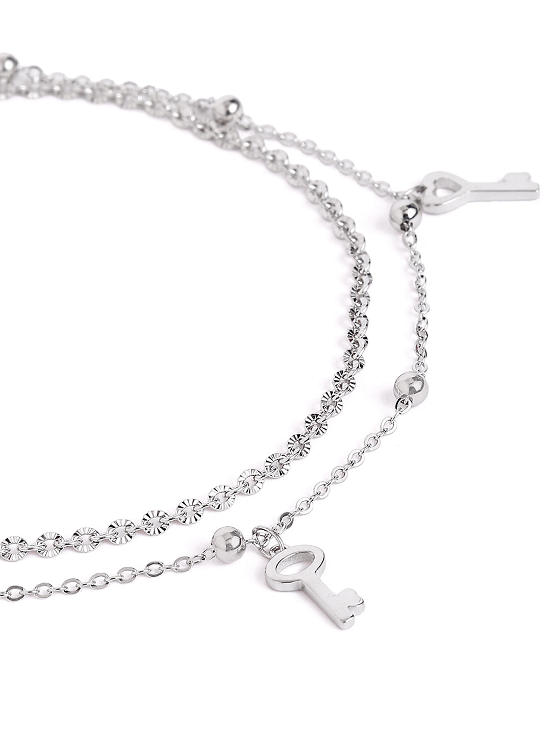 925 sterling silver double layered anklet for women with adjustable chain, and elegant design