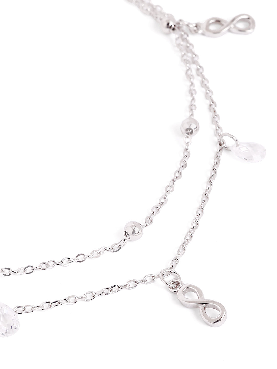 925 sterling silver double layered anklet for women with adjustable chain, and elegant design