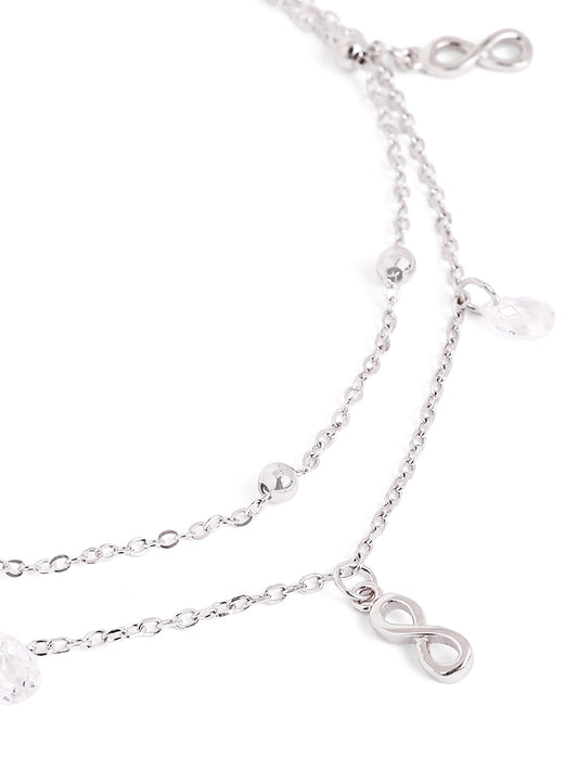 925 sterling silver double layered anklet for women with adjustable chain, and elegant design