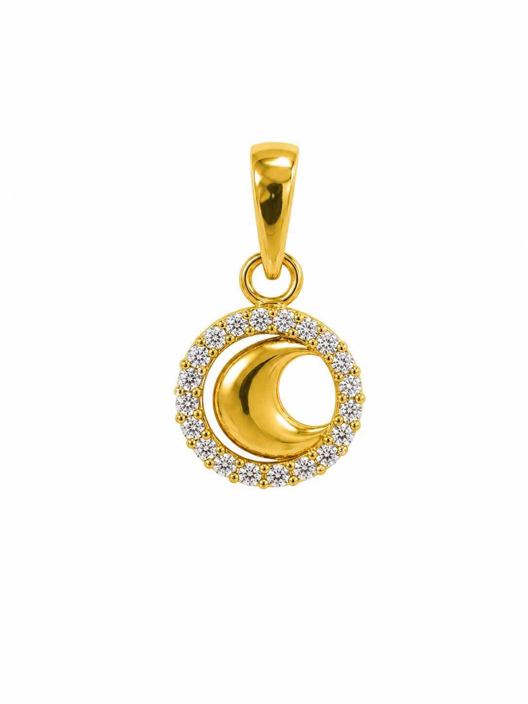 9K Gold Crescent Moon Crystal Halo Pendant