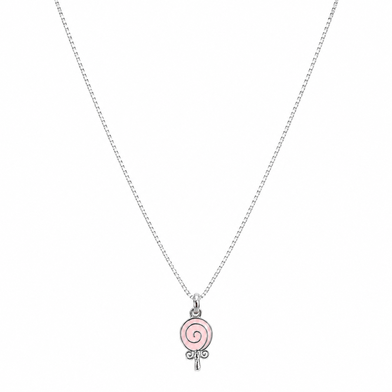 Silver Pink Lollipop Pendant Necklace