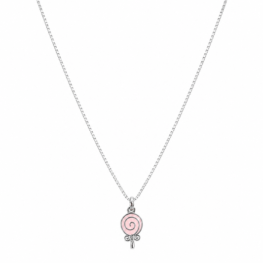 Silver Pink Lollipop Pendant Necklace