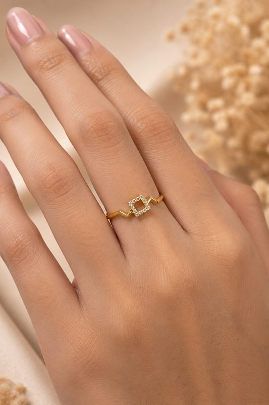 9K Gold Geometric Diamond Ring (Size - 12)