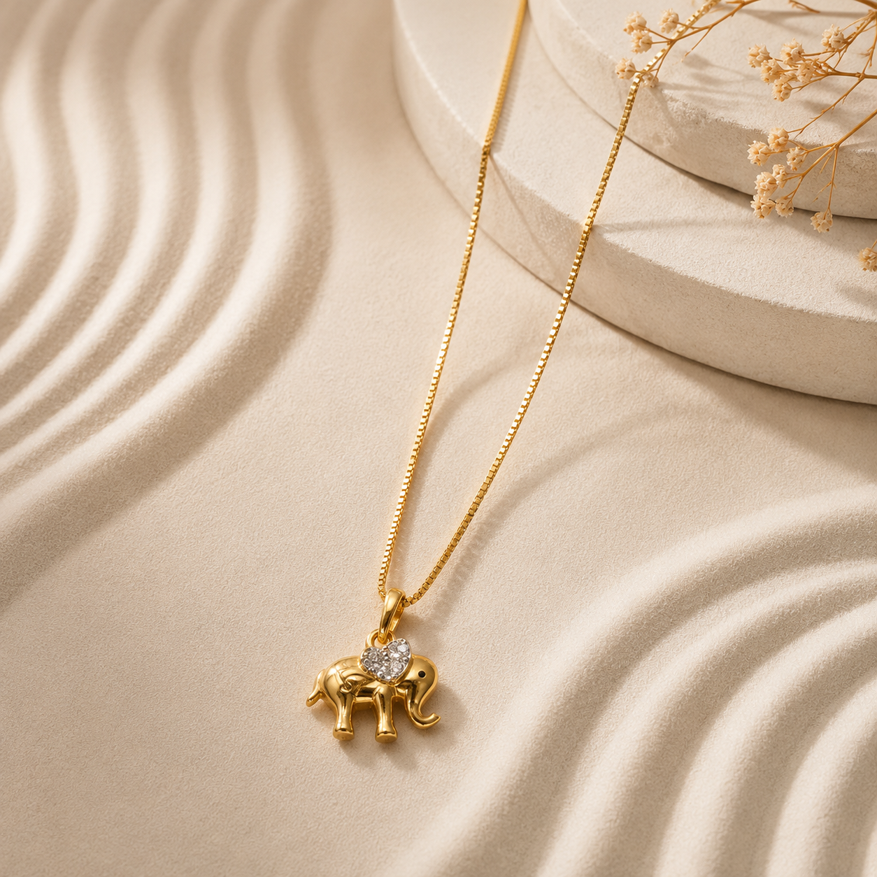 9K Gold Diamond Heart Elephant Pendant