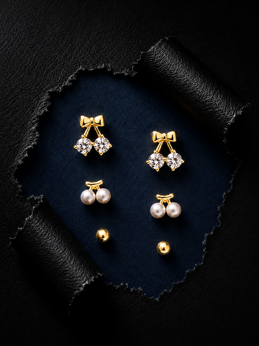 Silver Set of 3 Tiny Studs – Bow, Pearl & Classic Ball
