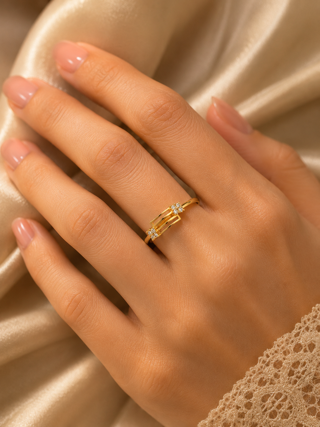 9K Gold Diamond Bridge Ring (Size - 11)