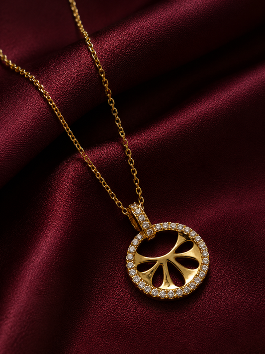 9K Gold Circular Diamond Halo Pendant