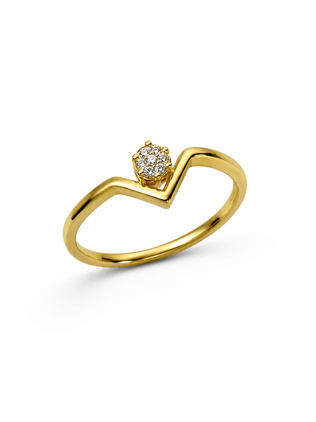 9K Gold Chevron Diamond Cluster Ring (Size -12)