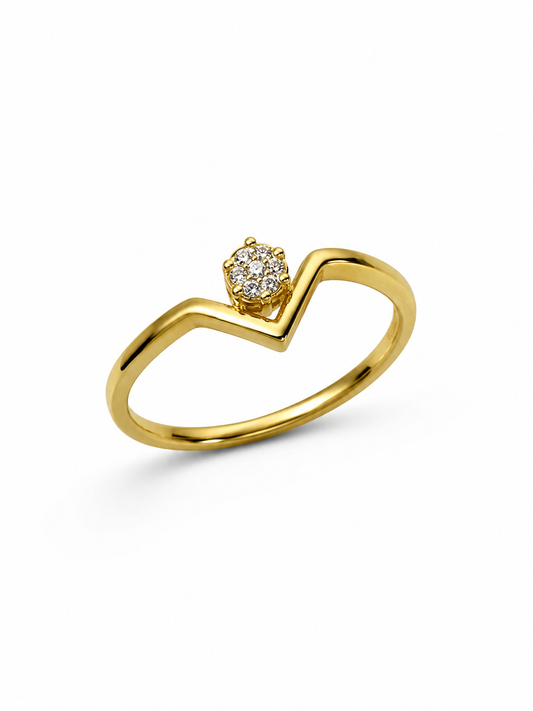 9K Gold Chevron Diamond Cluster Ring (Size -12)