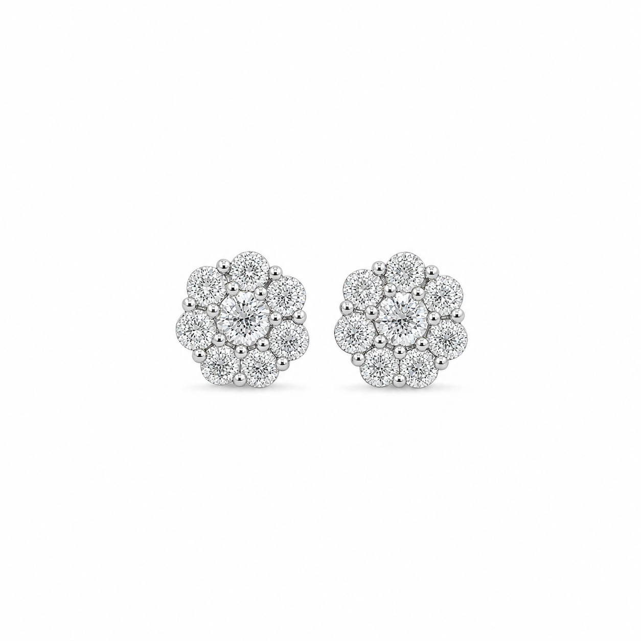 Silver Floral Cluster Stud Earrings