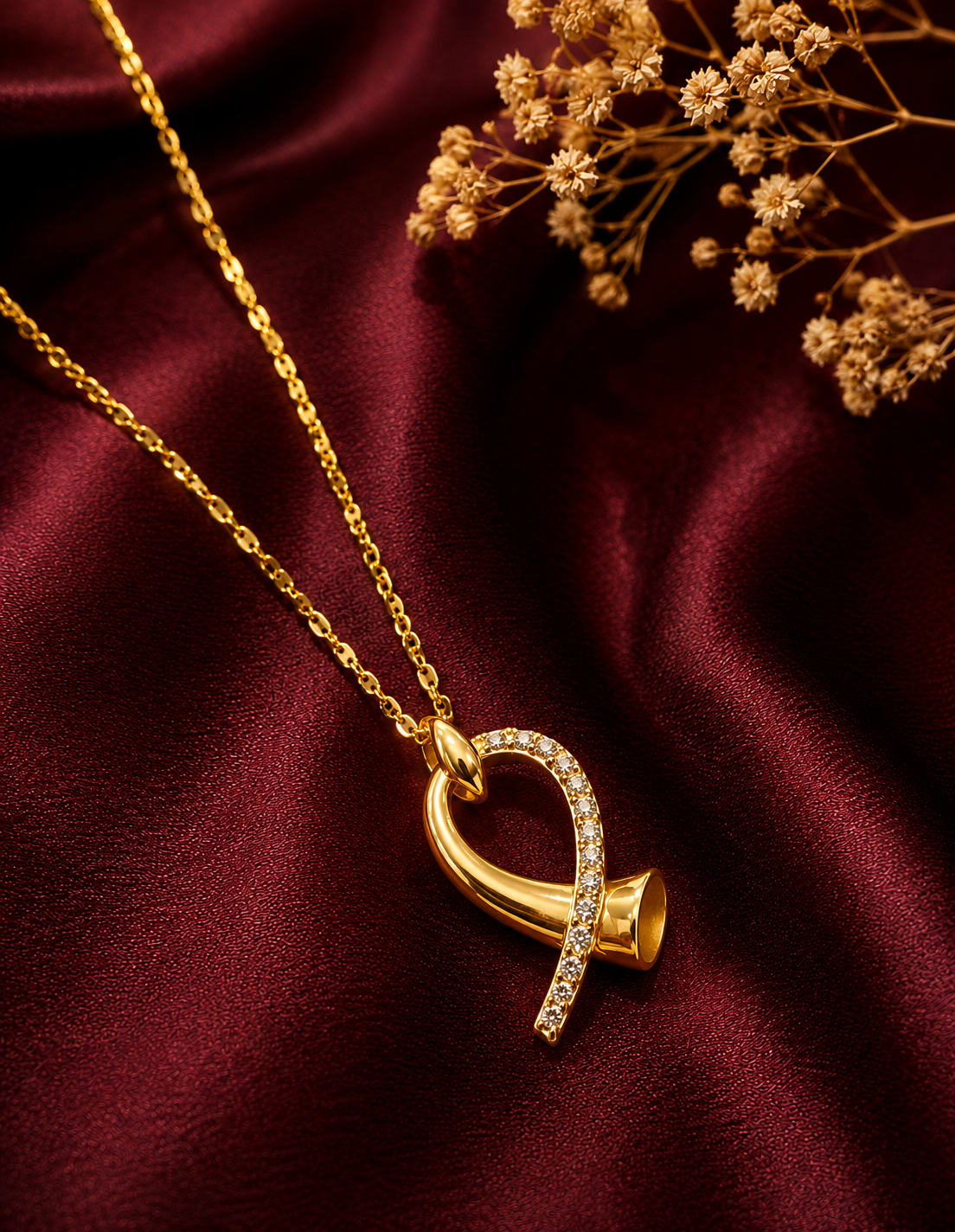9K Gold Ribbon Curve Crystal Pendant