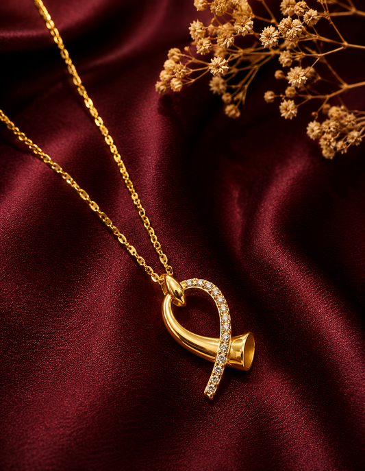 9K Gold Ribbon Curve Crystal Pendant