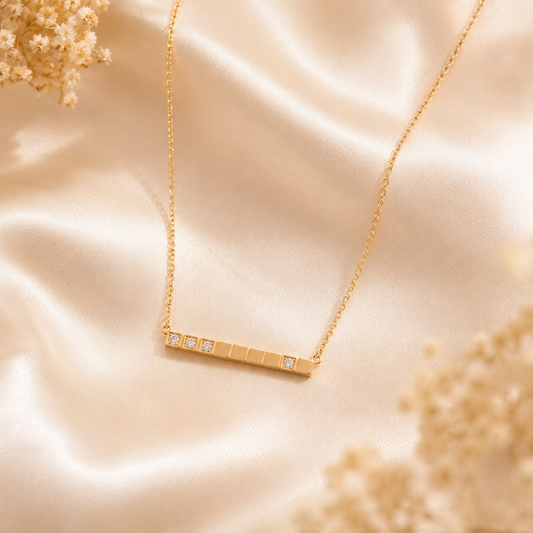 Silver Classic Linear Gold Diamond Necklace