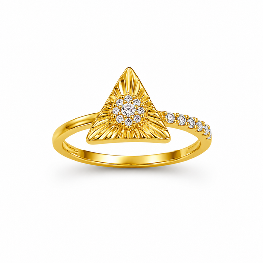 9K Gold Triangle Diamond Ring (Size - 10)