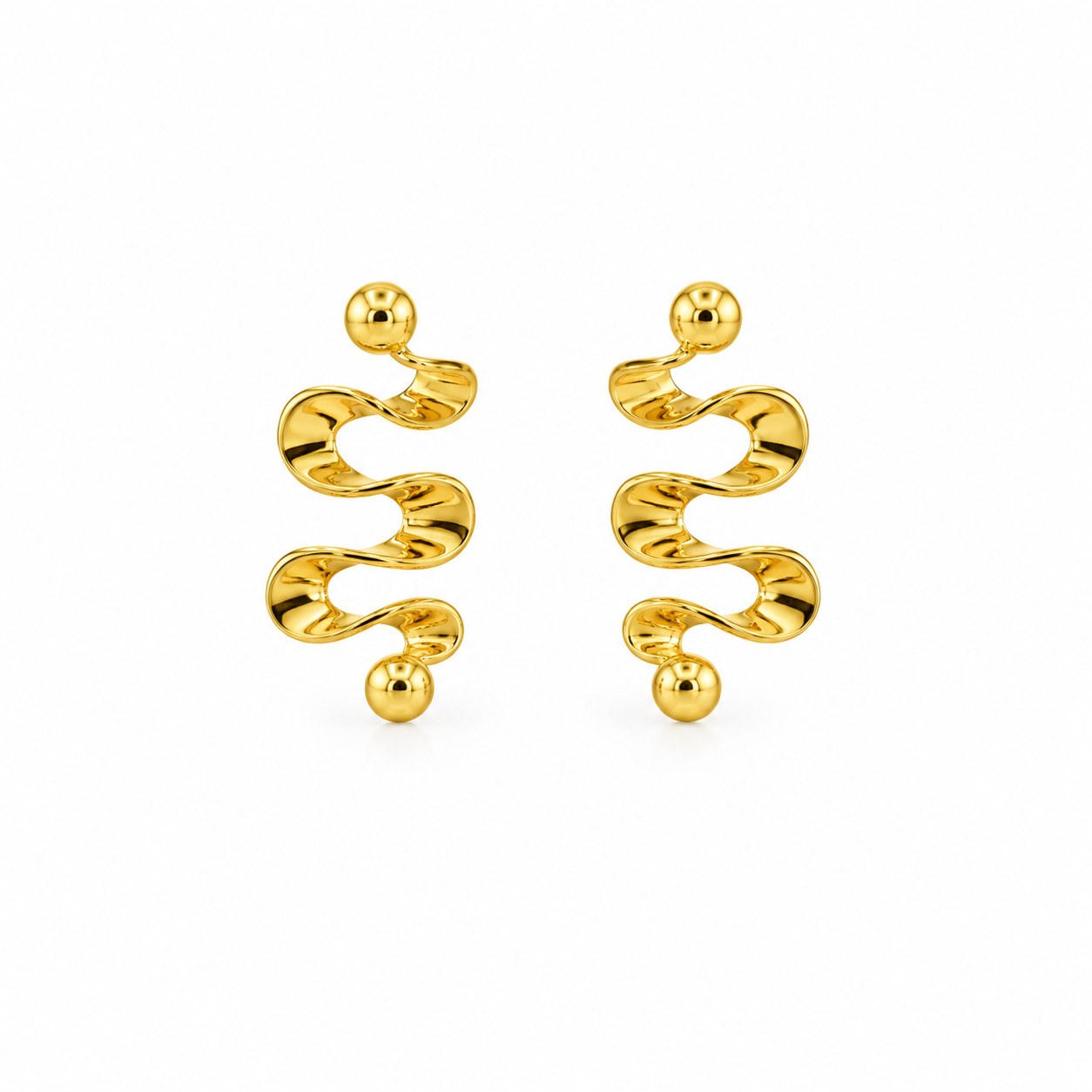 9K Gold Wave Drop Earrings