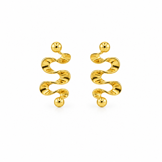 9K Gold Wave Drop Earrings