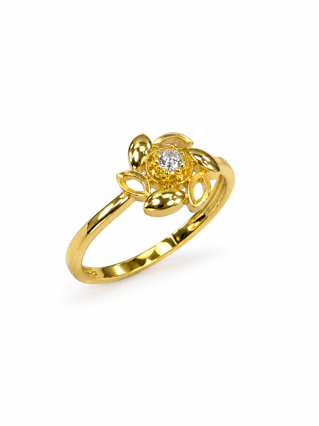 9K Gold Floral Sparkle Ring (Size - 12)