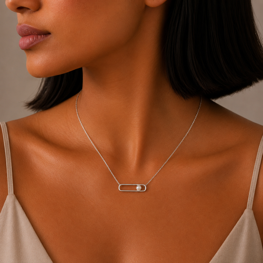 Silver Pearl Bar Necklace