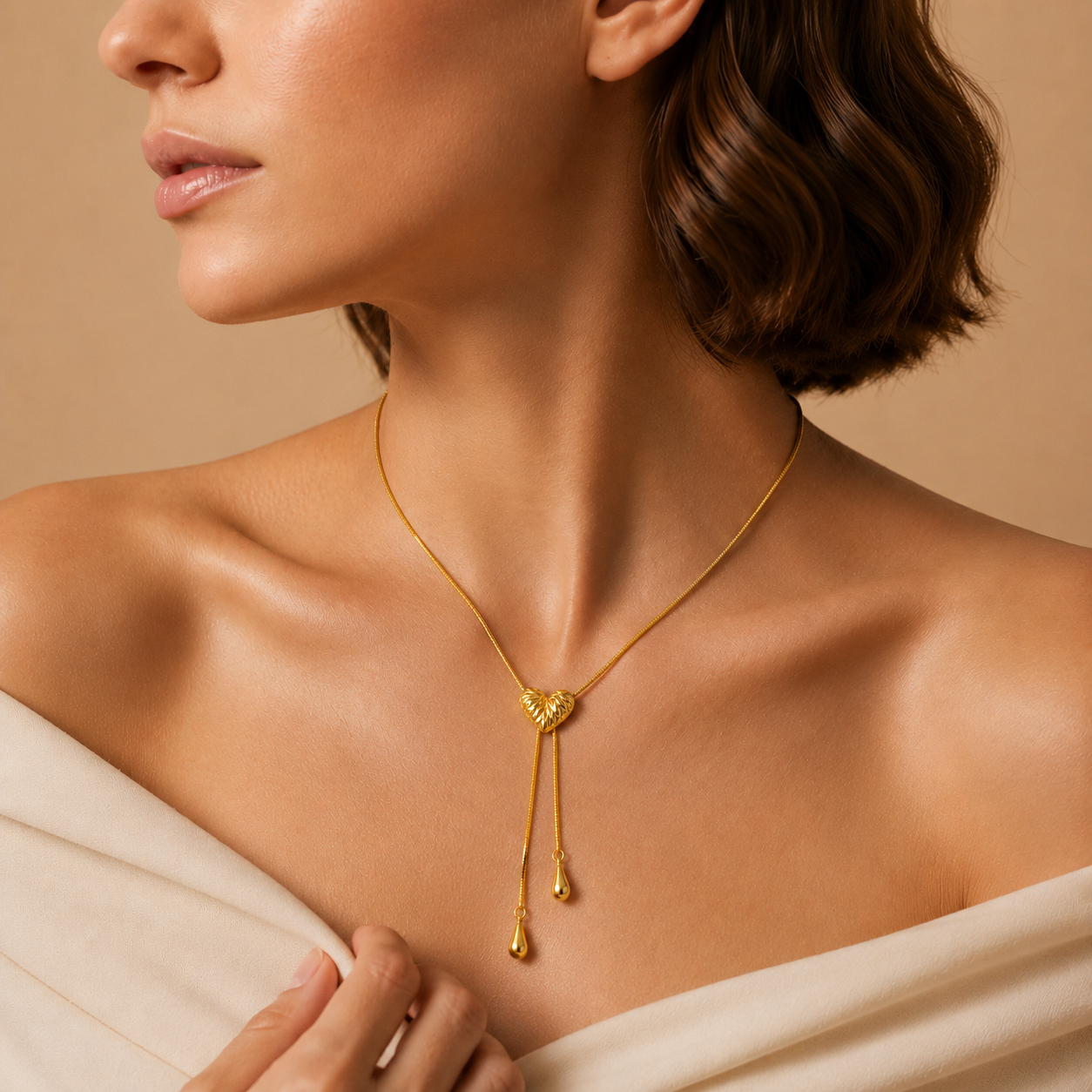 Demi Fine Textured Heart Drop Adjustable  Necklace