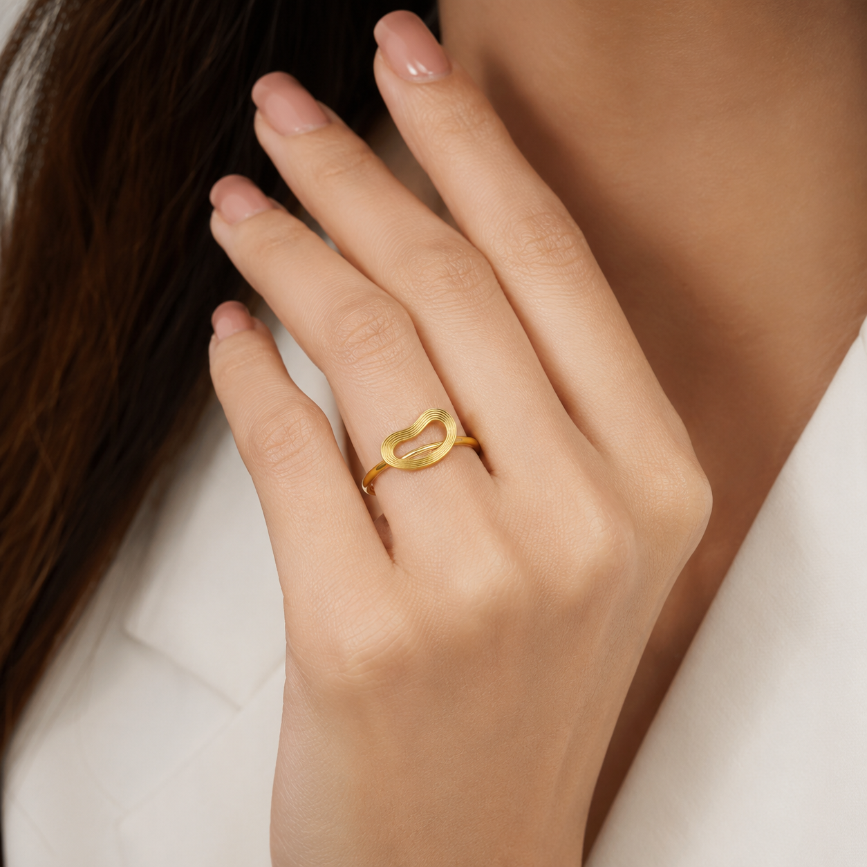 9K Gold Abstract Loop Ring (Size- 12)