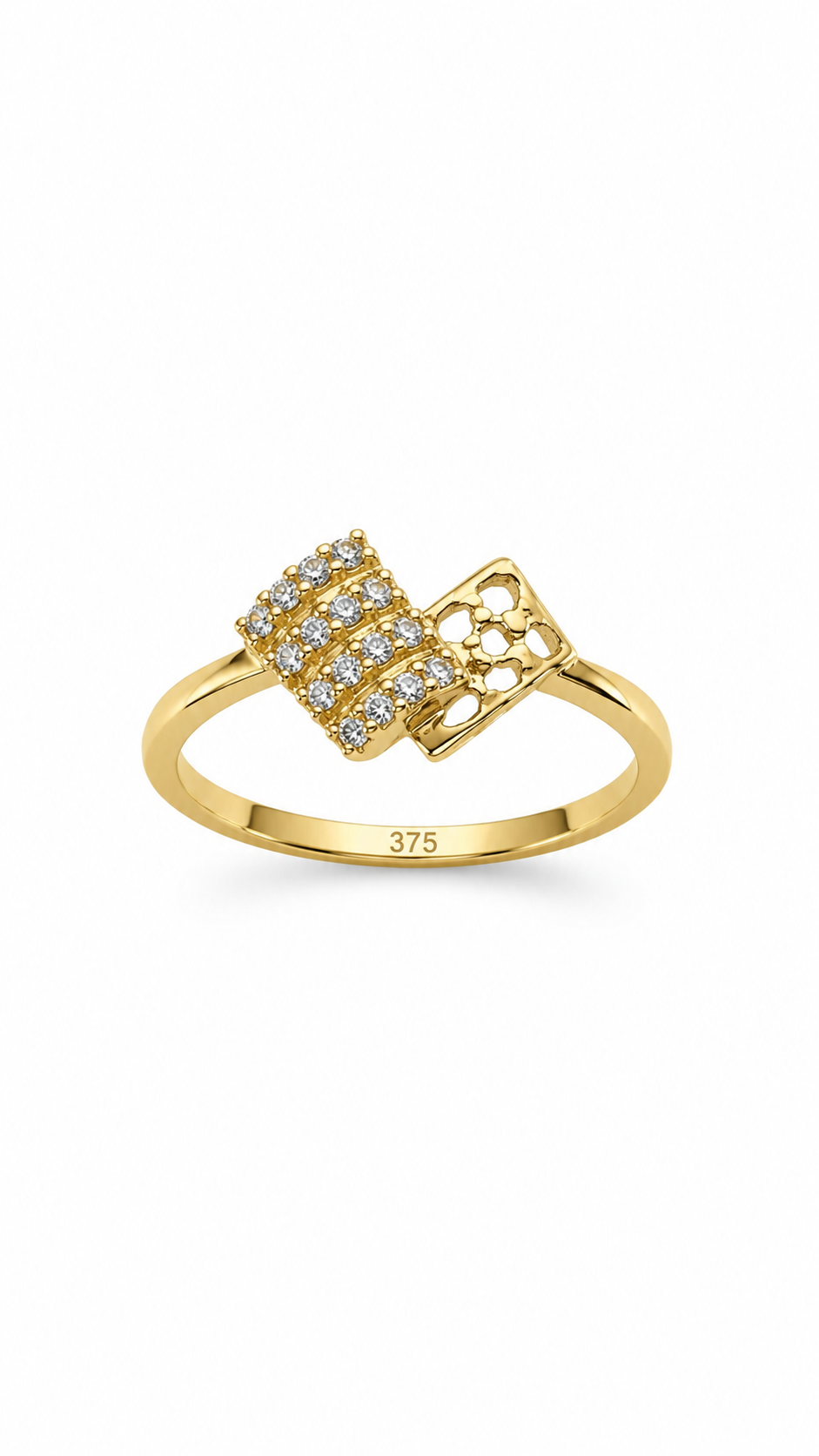9K Gold Diamond Duo Frame Ring (Size - 11)