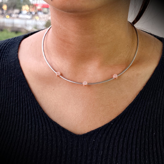 Silver Glam Trio Diamond Bead Necklace