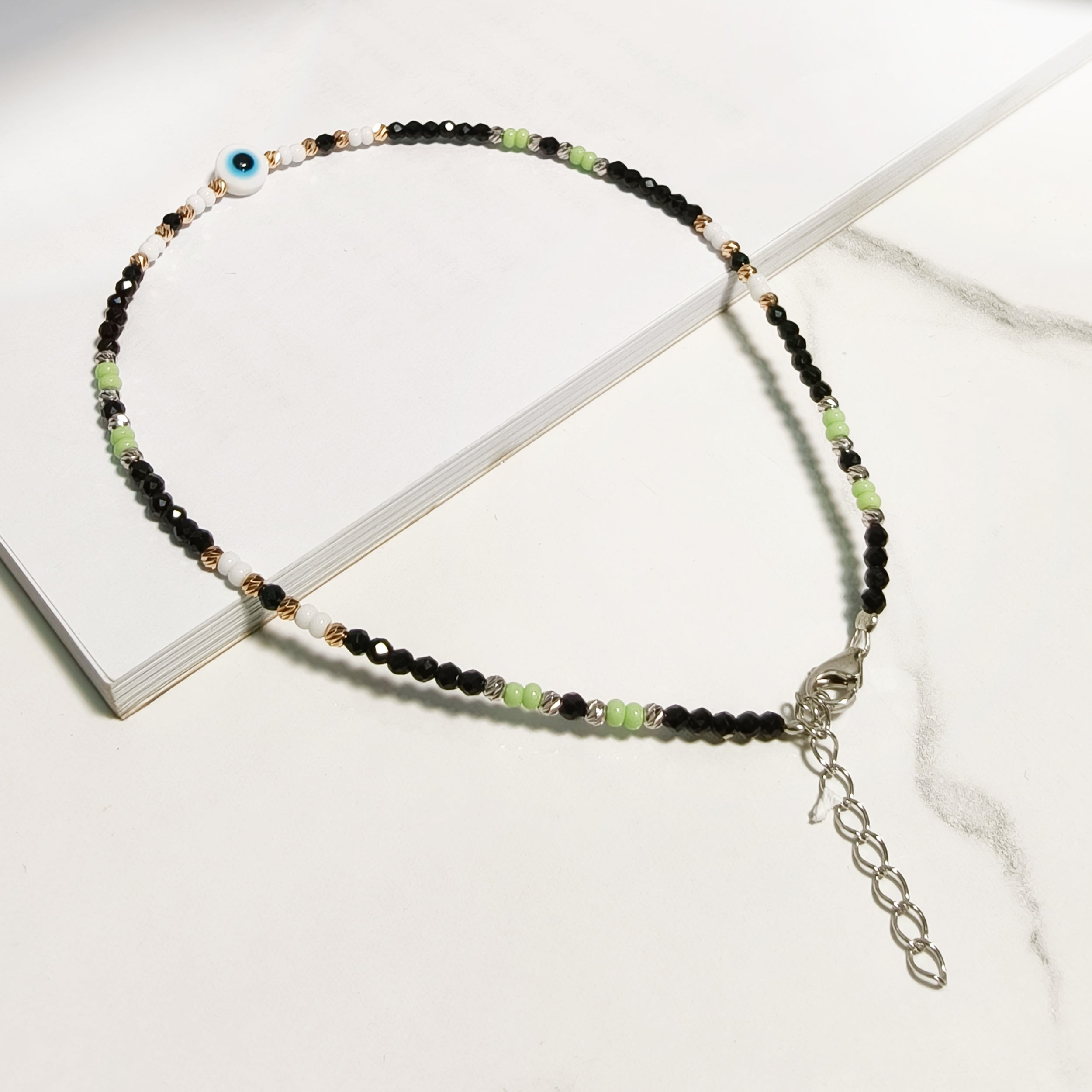 Green & Black Evil Eye Anklet