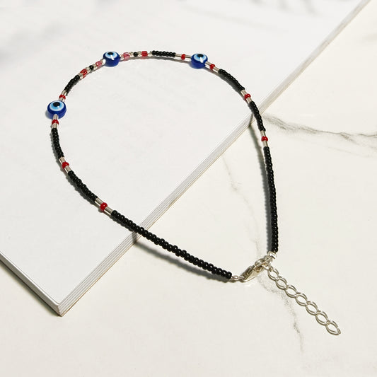 Triple Evil Eye Paired with Red Beads Anklet