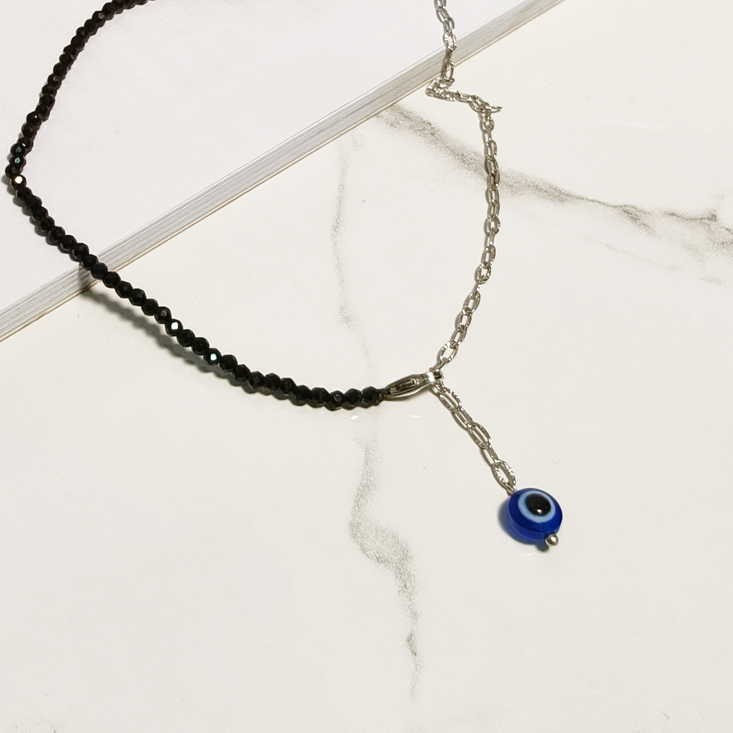 Half Silver Chain Evil Eye Anklet