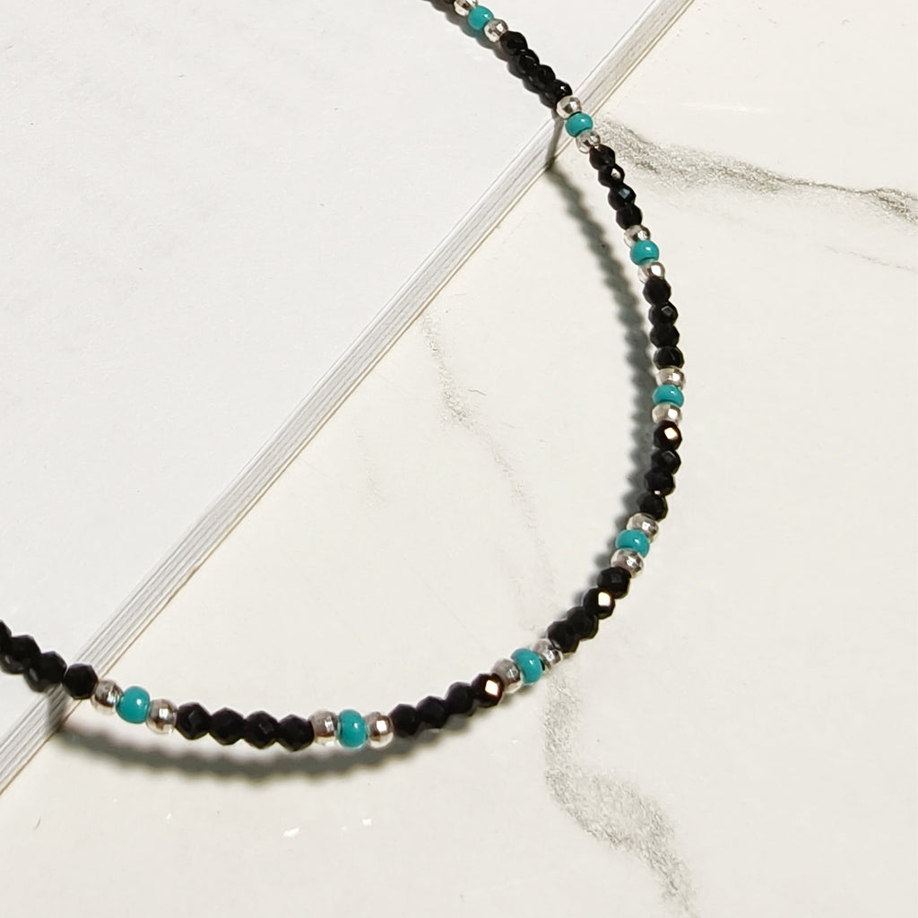 Black & Aqua Beaded Anklet