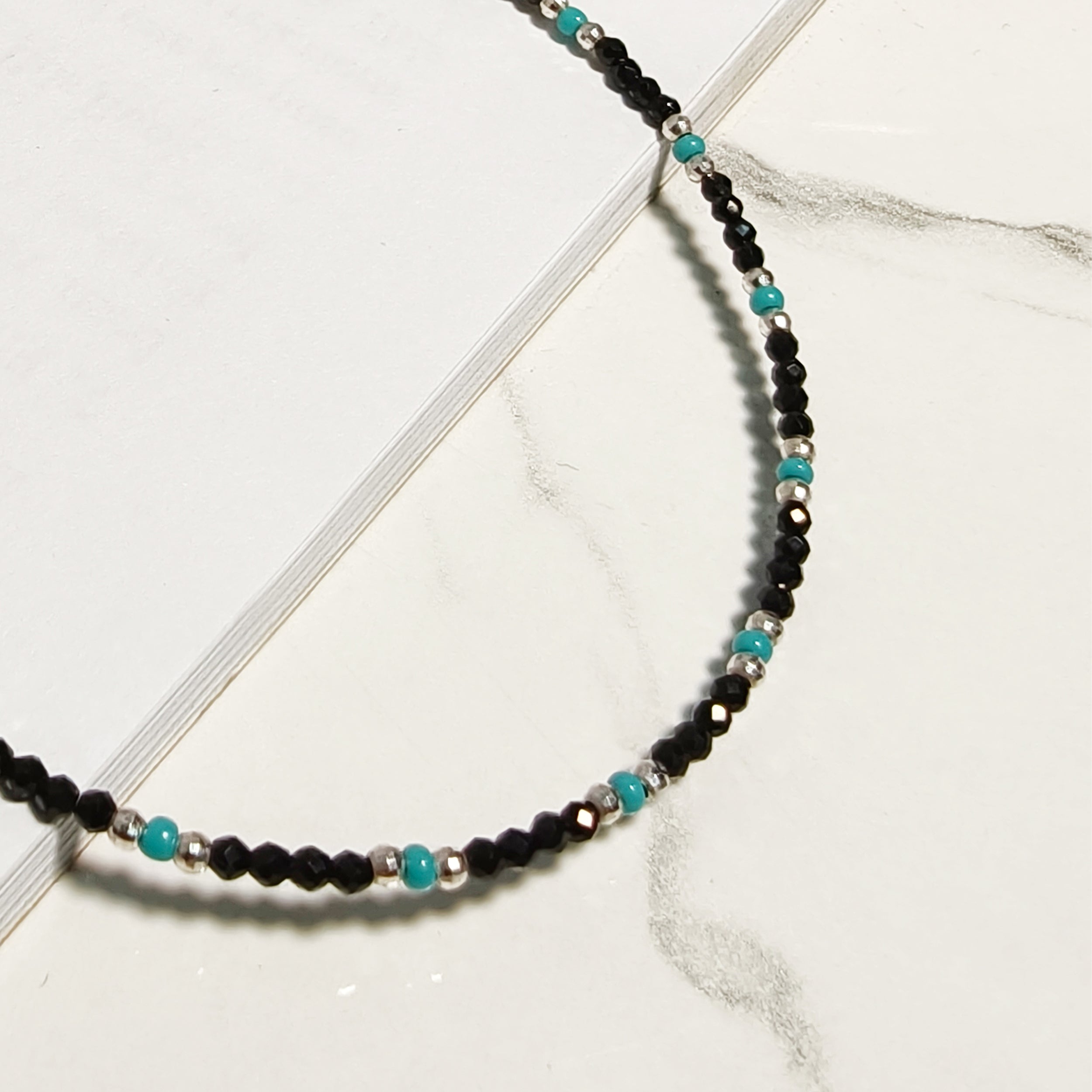 Black & Aqua Beaded Anklet