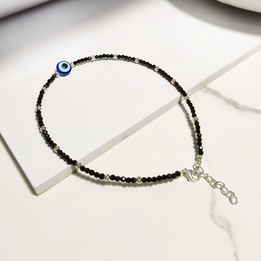 Black Beaded Evil Eye Anklet