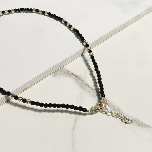 Evil Eye Black Silver Bead Anklet
