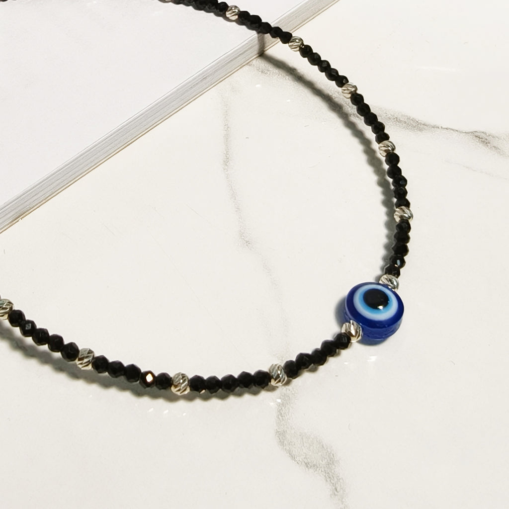 Black Beaded Evil Eye Anklet