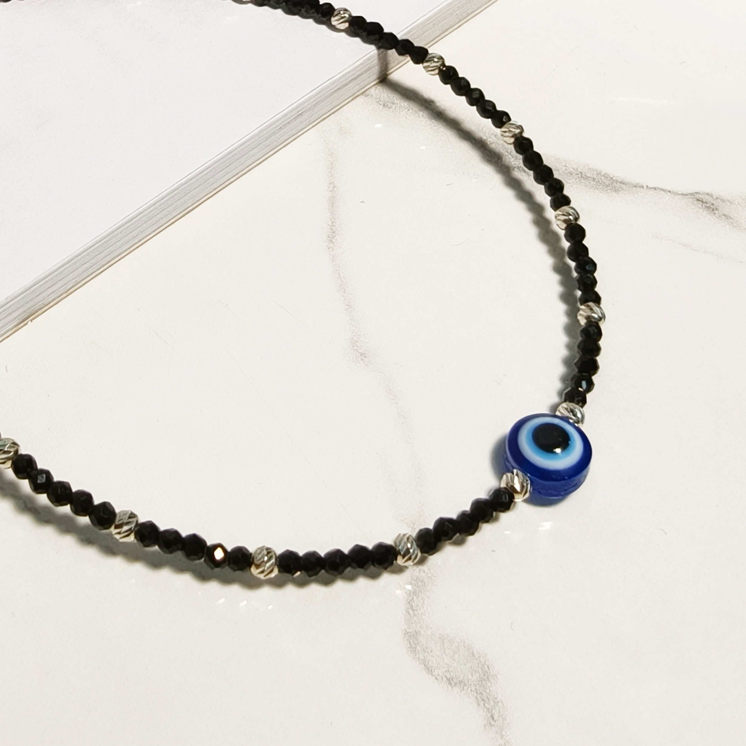 Black Beaded Evil Eye Anklet