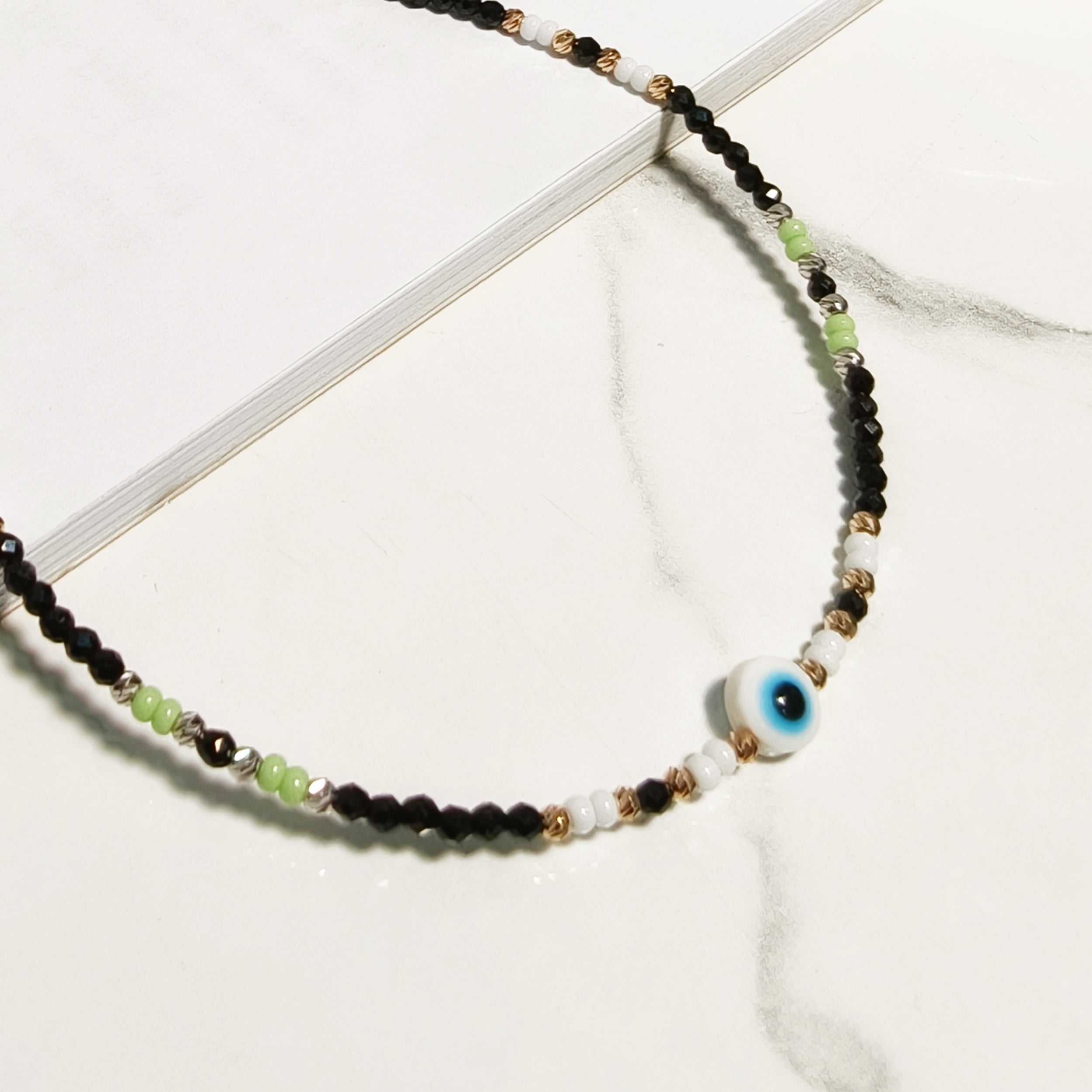 Green & Black Evil Eye Anklet
