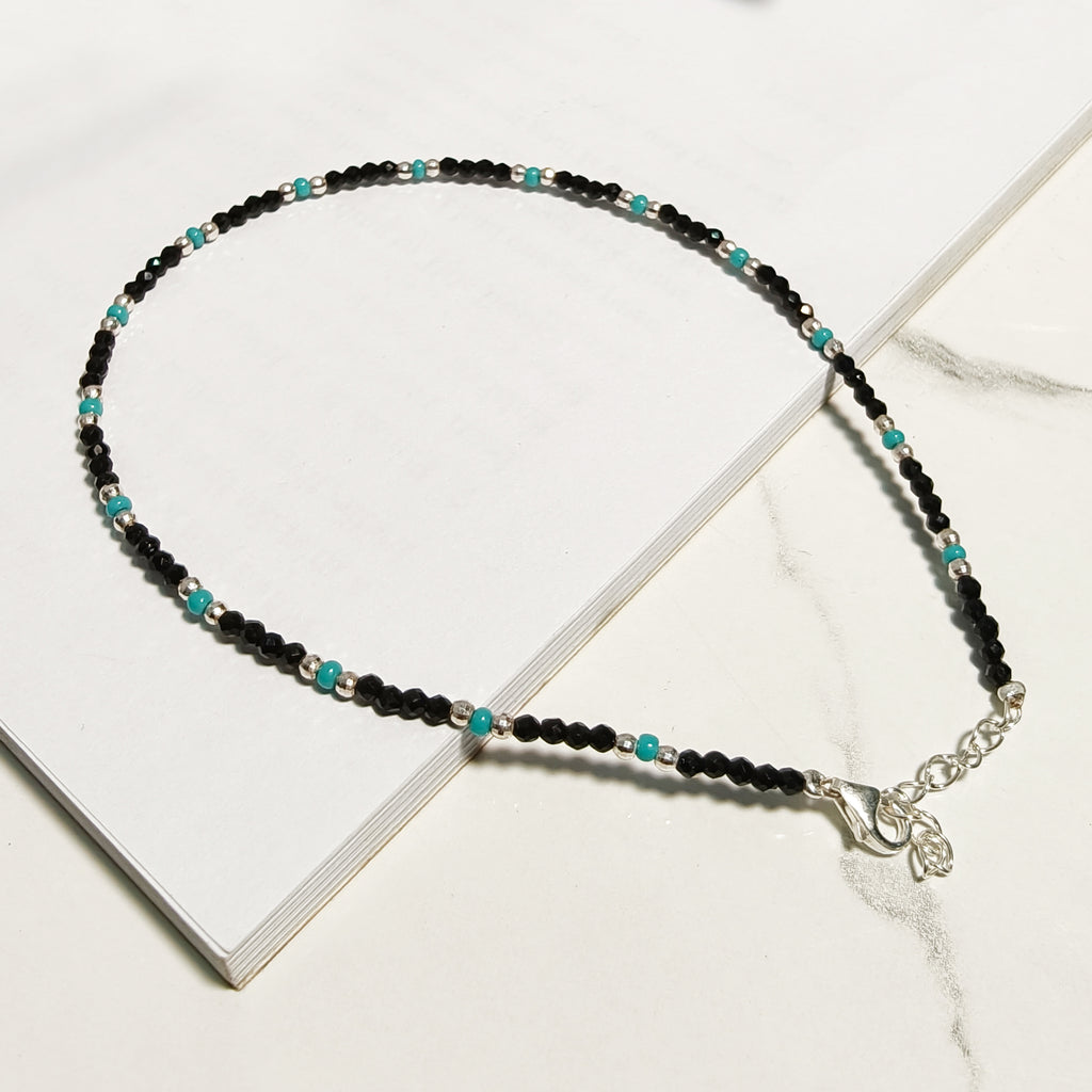 Black & Aqua Beaded Anklet