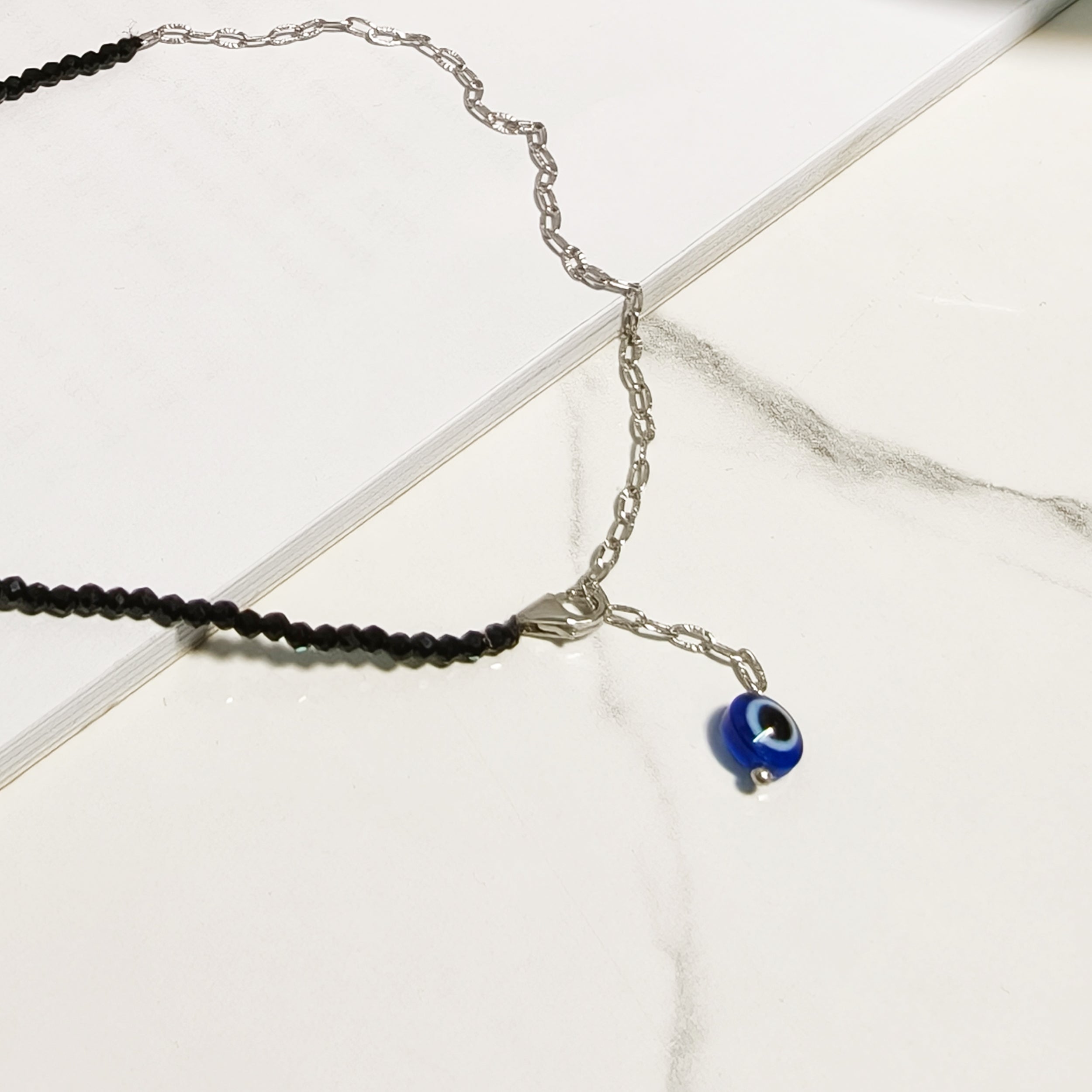 Half Silver Chain Evil Eye Anklet
