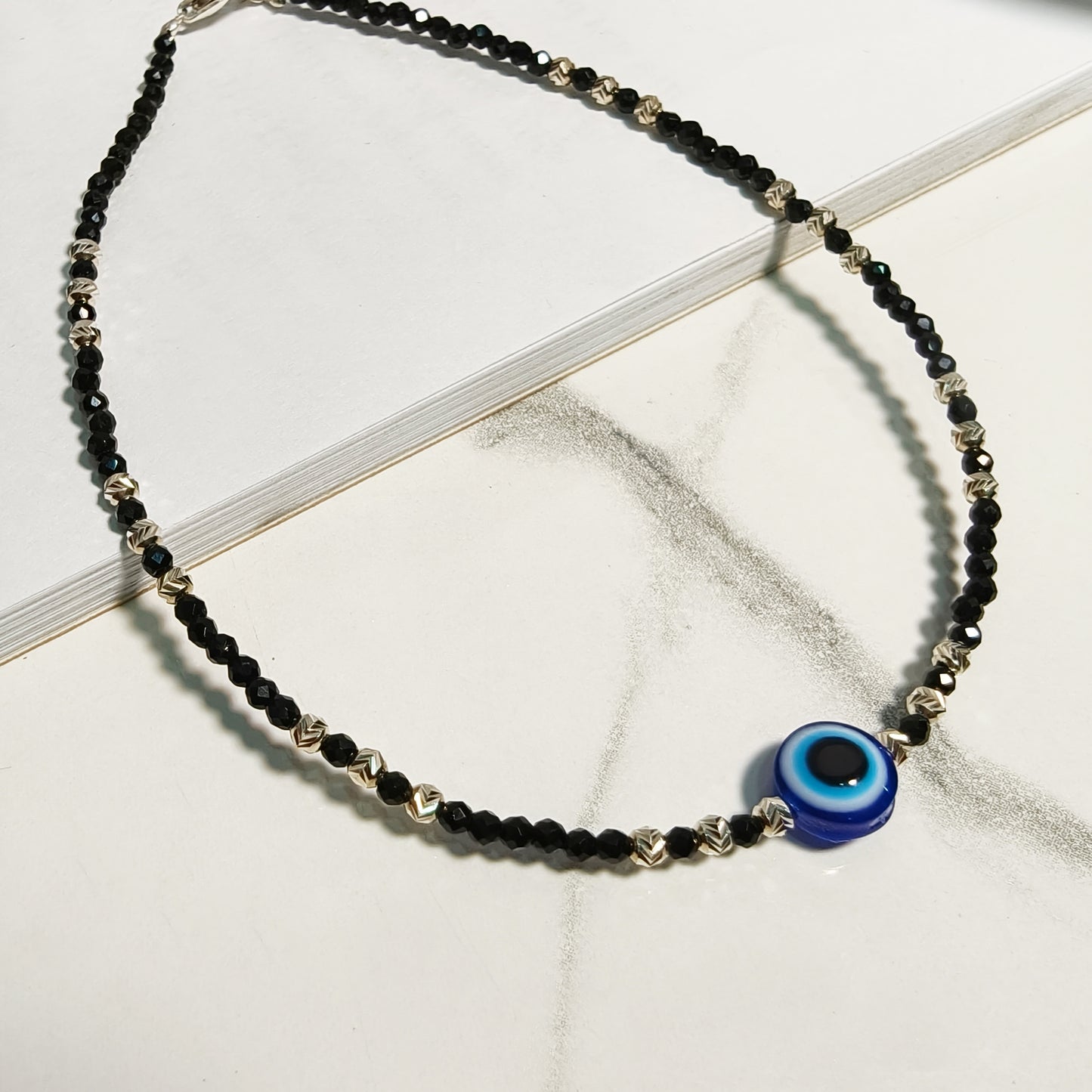 Evil Eye Black Silver Bead Anklet