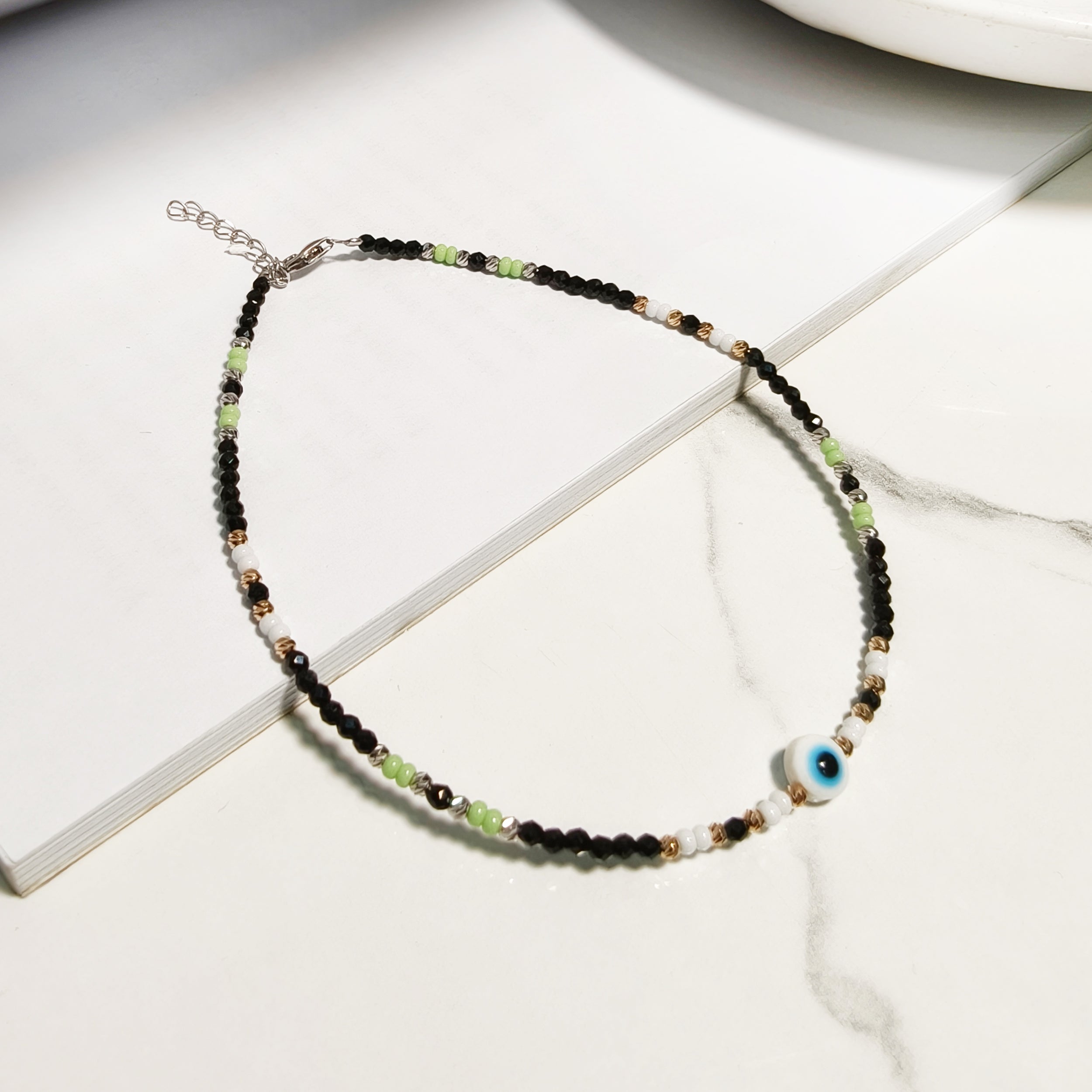 Green & Black Evil Eye Anklet