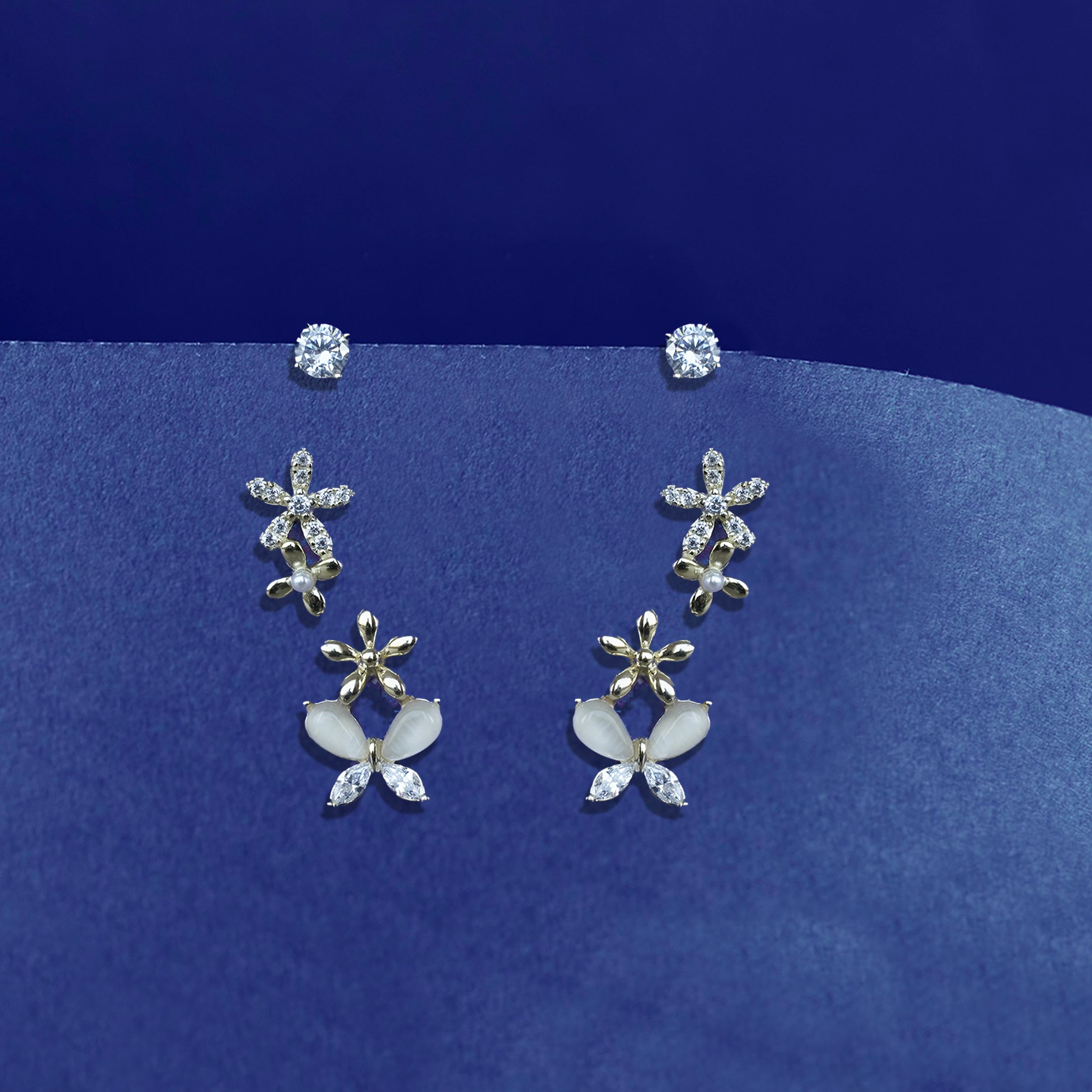 Gold Finish Tiny Stud Set Flower & Bow