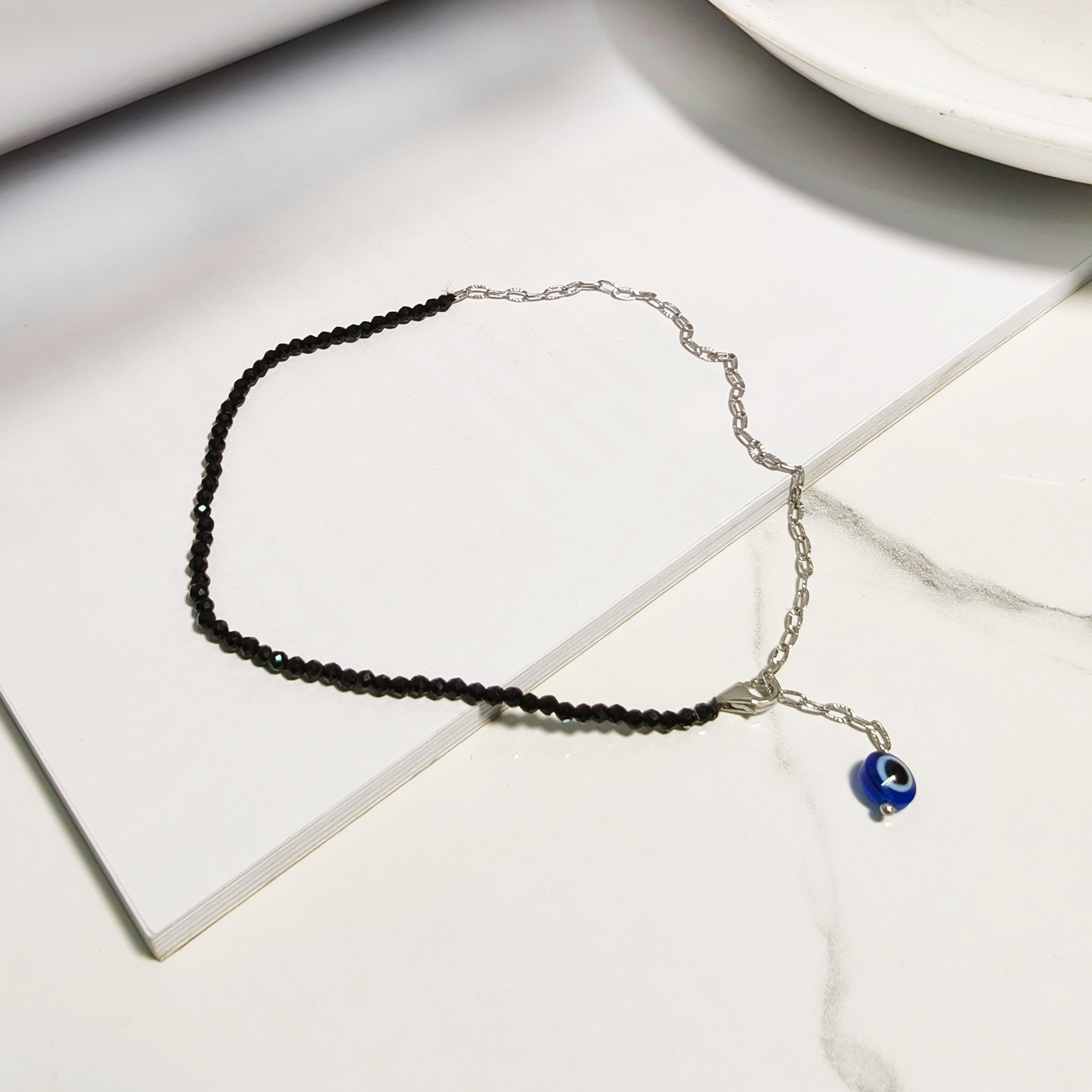 Half Silver Chain Evil Eye Anklet