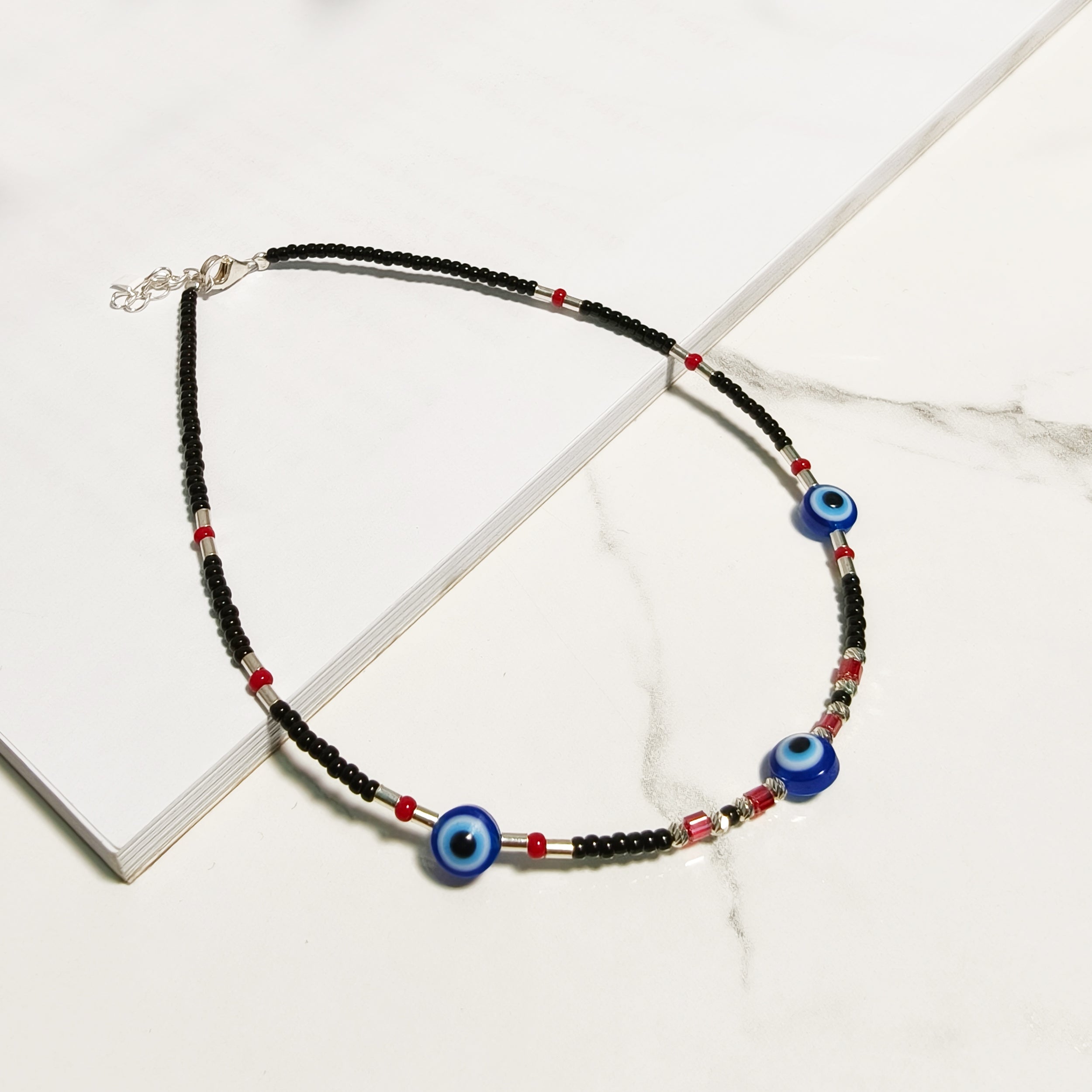 Triple Evil Eye Paired with Red Beads Anklet