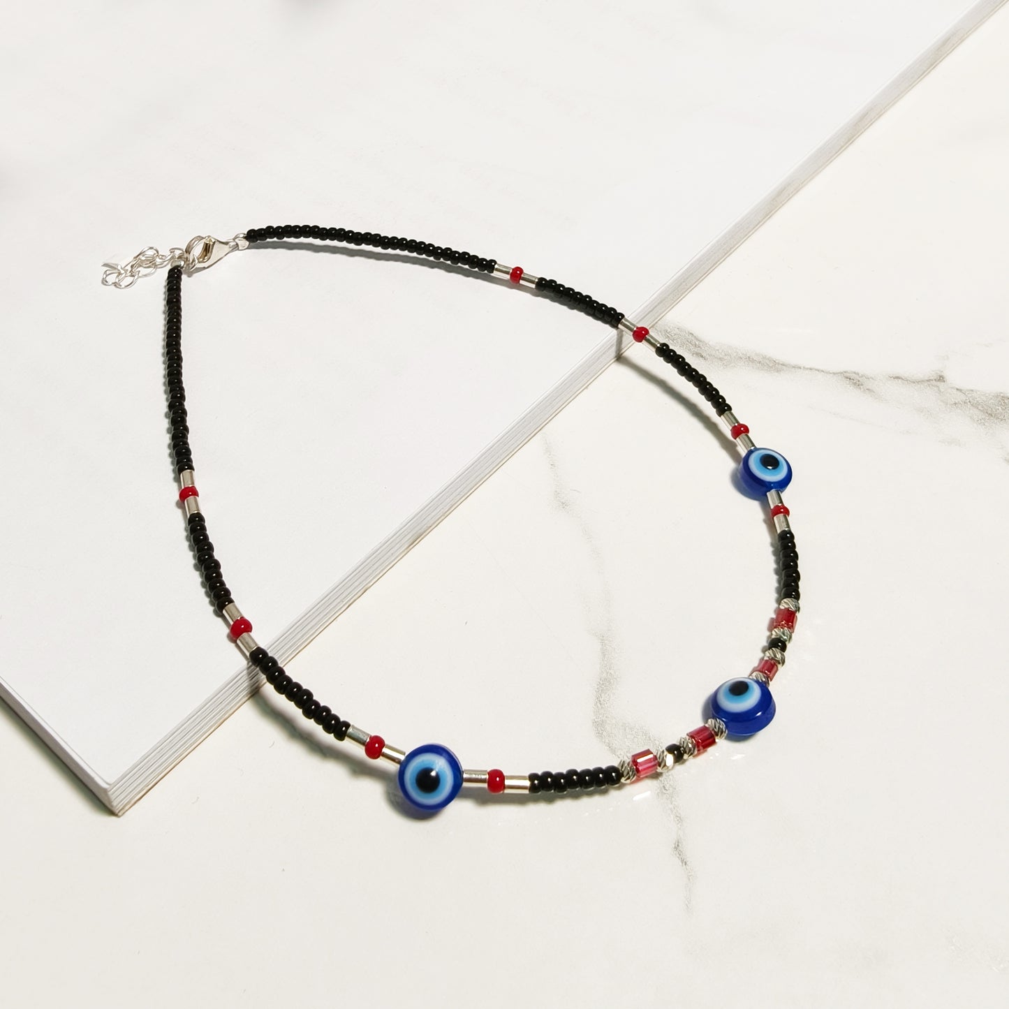 Triple Evil Eye Paired with Red Beads Anklet
