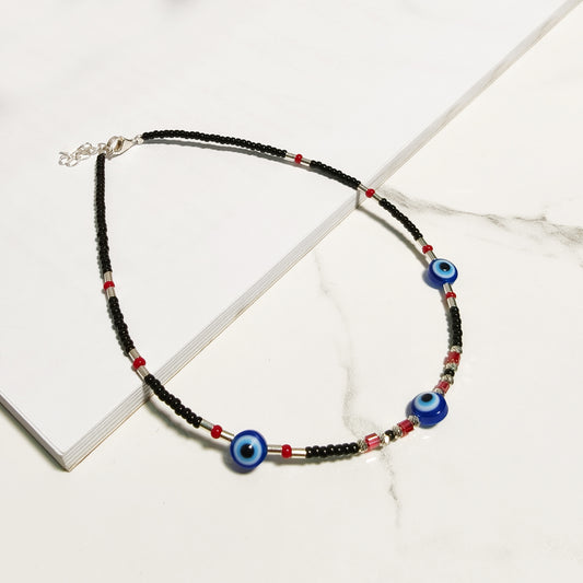 Triple Evil Eye Paired with Red Beads Anklet
