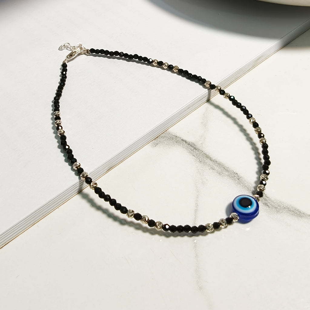 Blue Evil Eye Black Bead Anklet